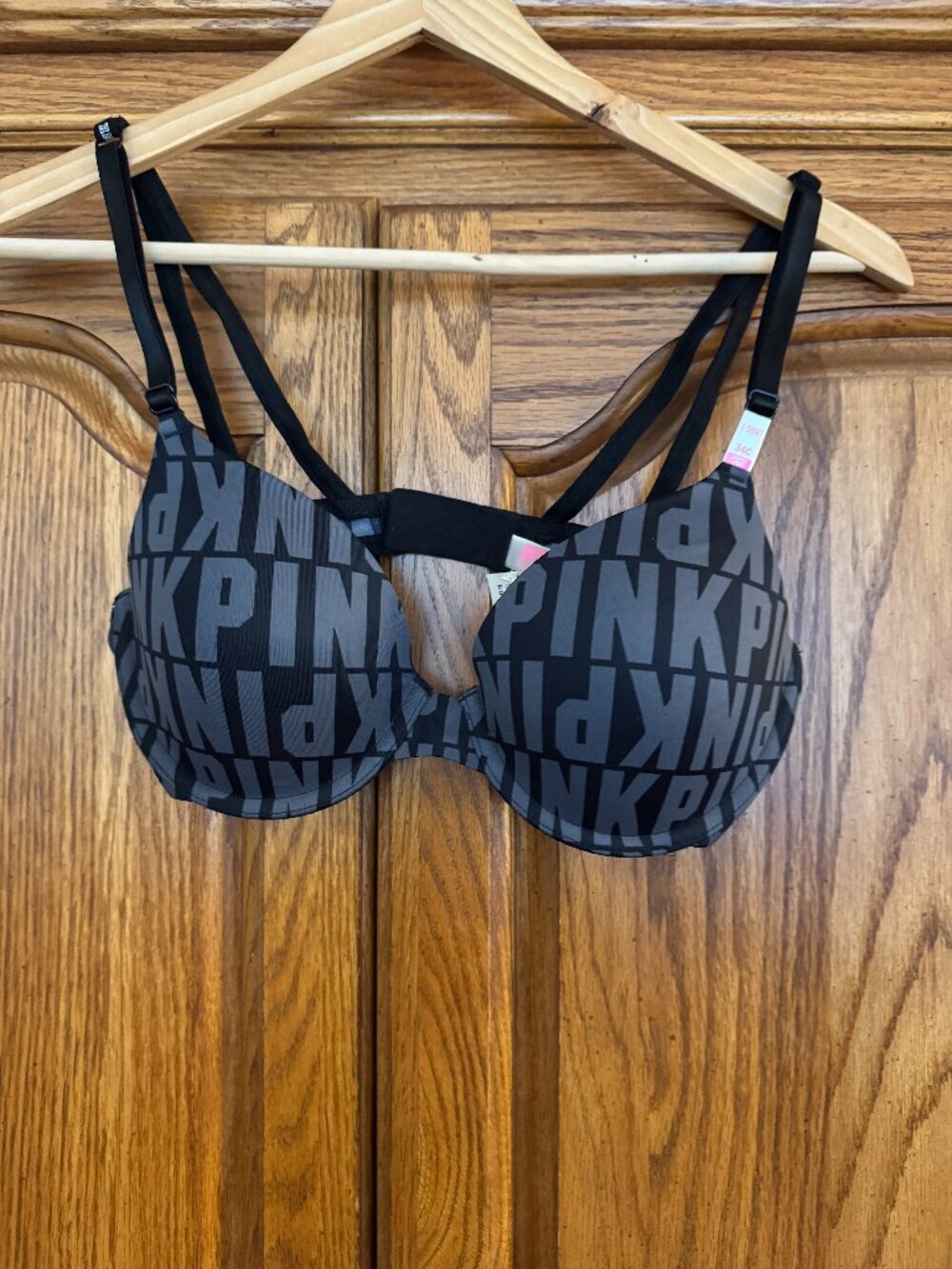 PINK Victoria's Secret Black & Gray Logo T-Shirt Bra